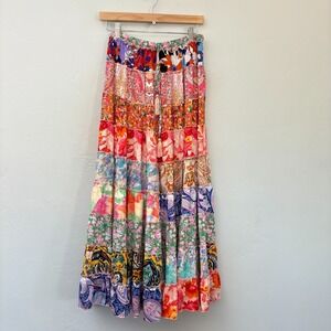 White Burch Floral Maxi Skirt Women Large Multicolor Tiered Gypsy Pull On Flaw